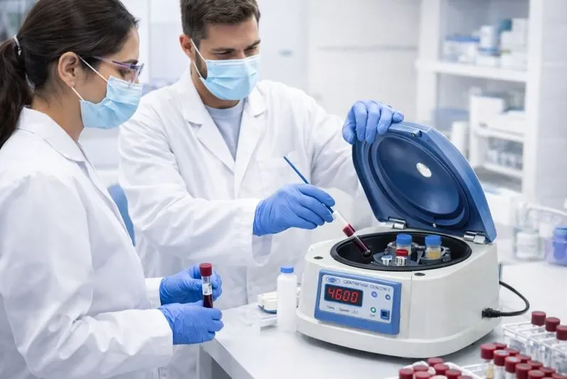 centrífuga de laboratorio con personal